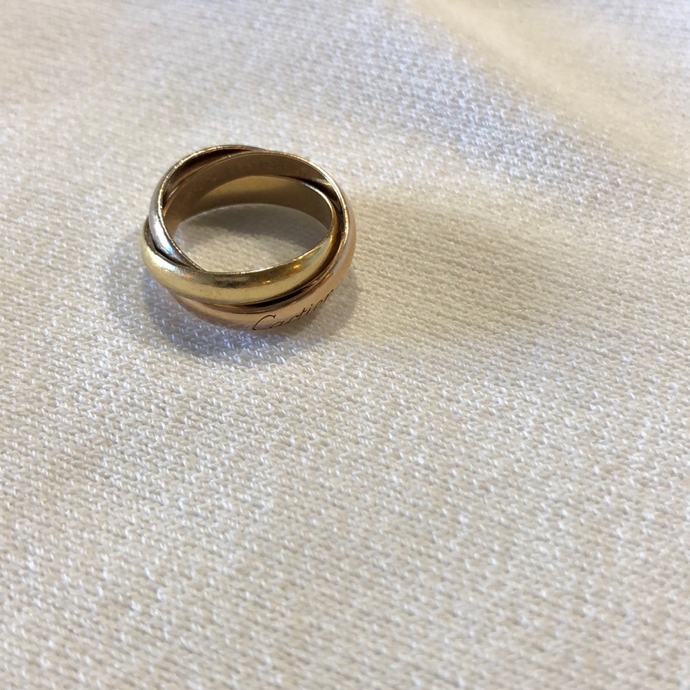 Cartier white/rose/yellow gold trilogy ring.